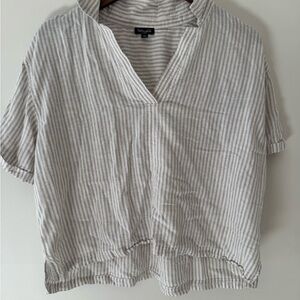 Splendid Gray Tan Cuffed Sleeve Linen Collared Shirt